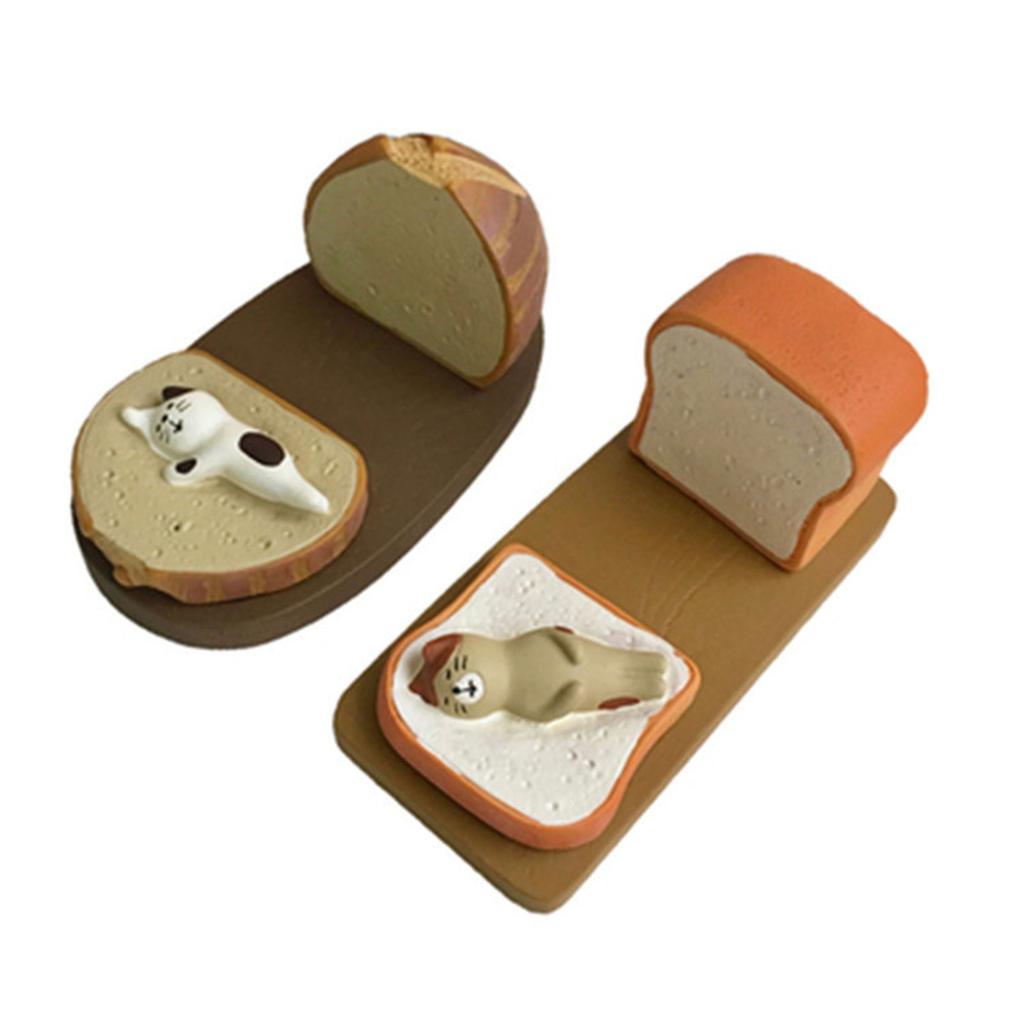 Cute Toast Bread Cats Phone Stand Desk Resins Figurine Ornament Smartphones Tablets Holder for Home or Office Decors