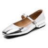 Flat Bottom Square Head Small Silver Shoes Silver Mary Jane Low Heel Versatile Single Shoes Women's Gentle Sequins