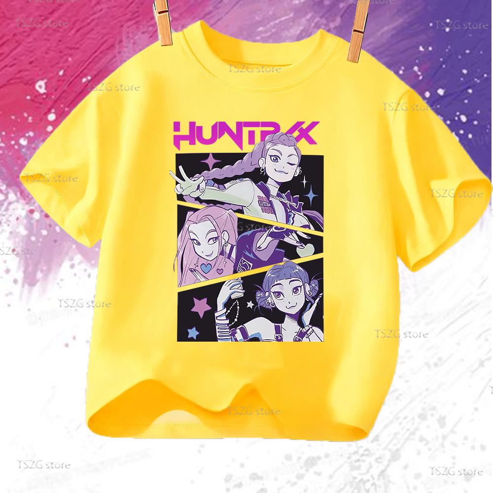 Huntrix Kpop Demon Hunters T-Shirt for Boys Girls T-shirt Fans Gift Summer Short Sleeve Children Tees Top Fashion Kids T-shirt