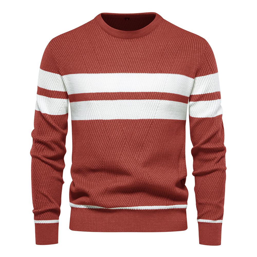 Herbst und Winter Herren Freizeit Gestreifter Herrenpullover Pullover Farbkombination Rundhals Herren Europäische Größe Pullover
