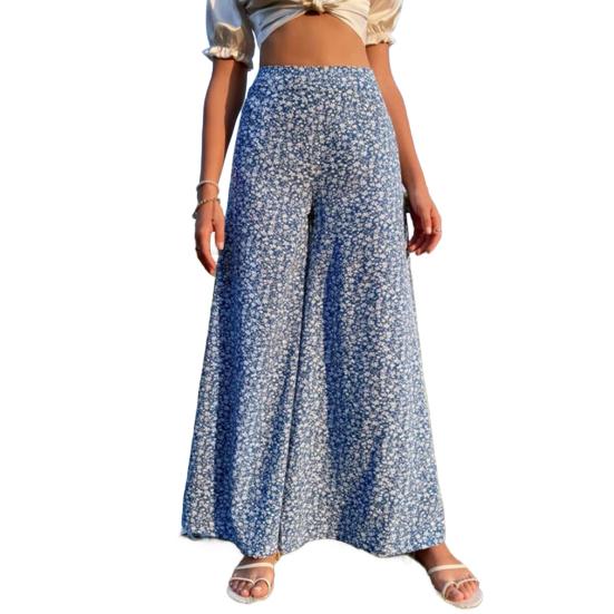 Women Pants High Waist Floral Print Wide Leg Trousers Vintage Style Loose Fit Casual Long Pants with Pockets