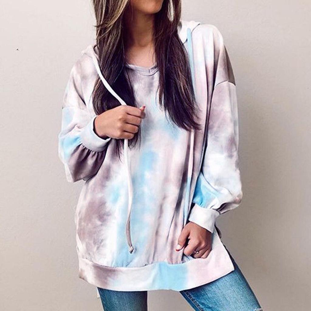 

Женская модная блузка с капюшоном и принтом, топы из хлопка с длинным рукавом, толстовка больших размеров