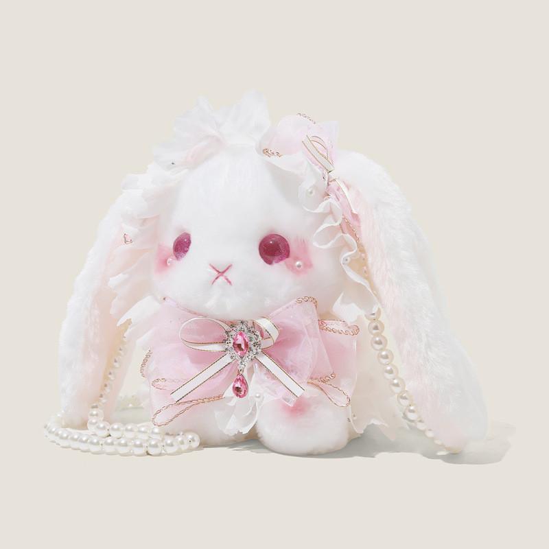 Lolita Plush Rabbit Bag With Artificial Pearls And Bow Decor For Casual Travel And Gift For Girls