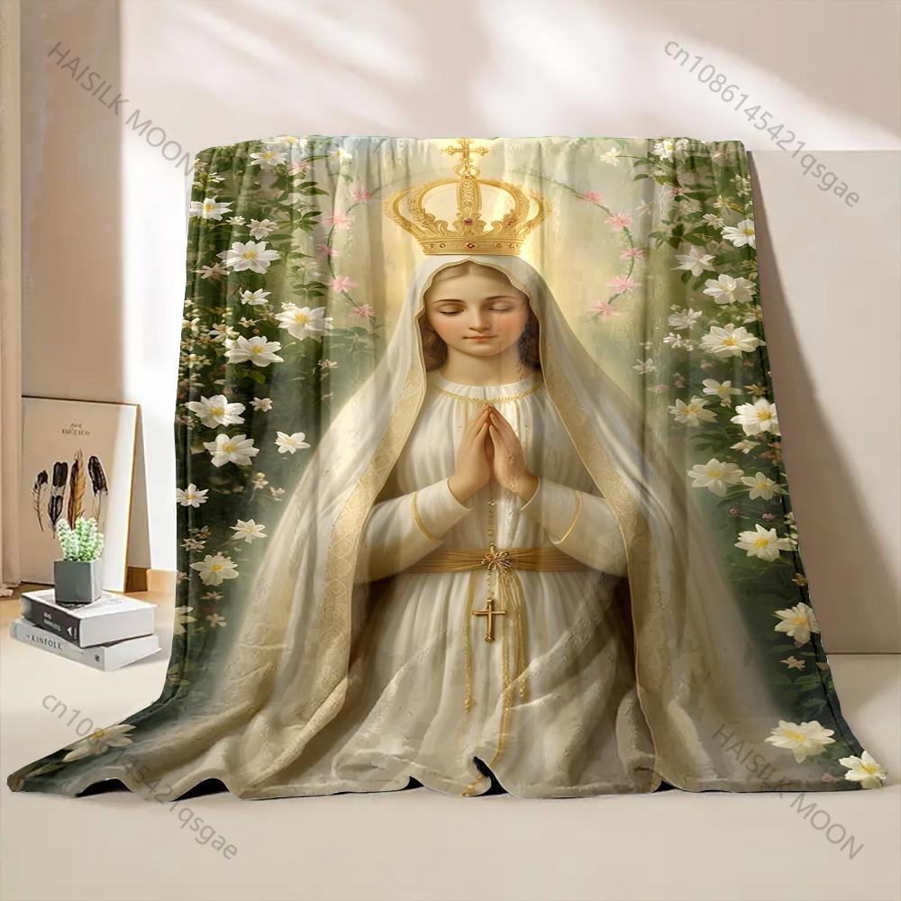 1PC Virgin Praying Surrounded by Lilies Print Blanket Warm Soft Fluffy Kids and Adult Sofa Bed Throw Blanket Travel Camping RV