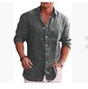 Men's Cotton Linen Autumn Long-sleeved Shirt Solid Colour Versatile Casual Resort Style Men's Shirt Tops