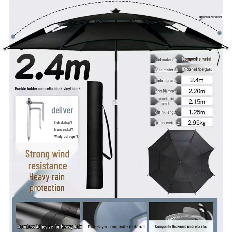 2025 Stainless Steel Large Fishing Umbrella: Thickened Double Layer Sun Protection
