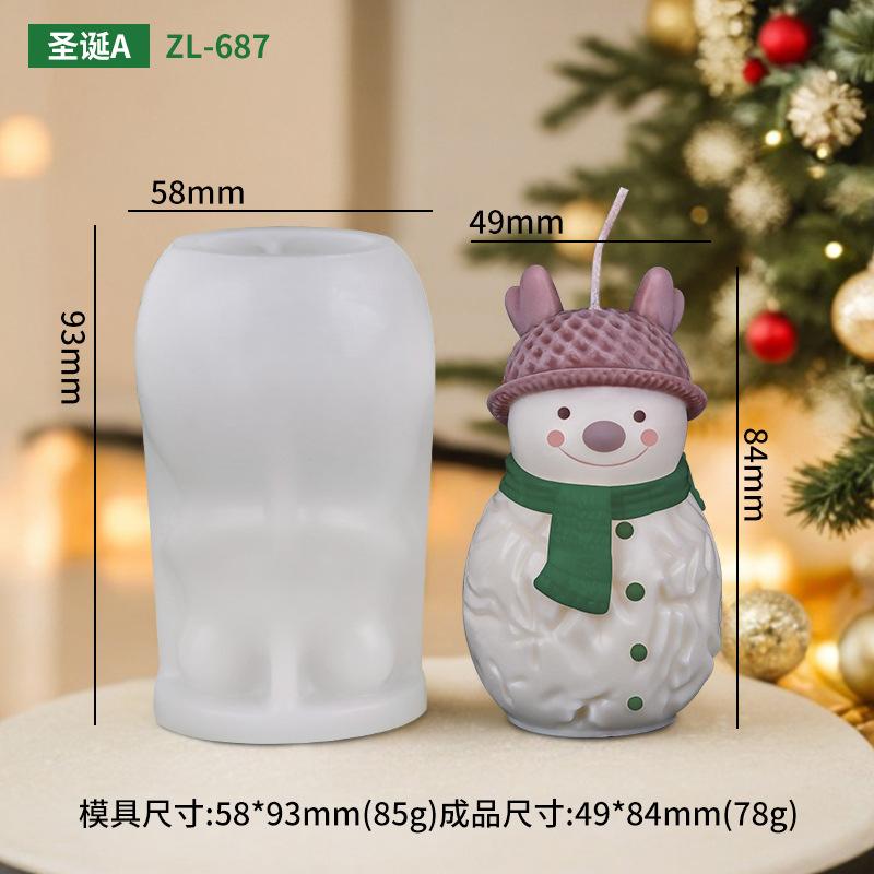 Scarf Snowman Candle Silicone Mold Cute Antlers Snowman Resin Silicone Mould Christmas Decor Hat Snowman Cake Chocolate Molds