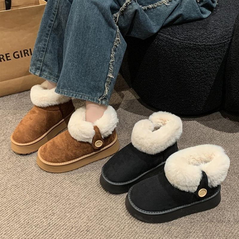 Fashion Fashion Thick Bottom Fur Cotton Shoes 2025 Winter New Women's Height Increasing Warm Anti-slip Home Outer Wearing Snow Boots