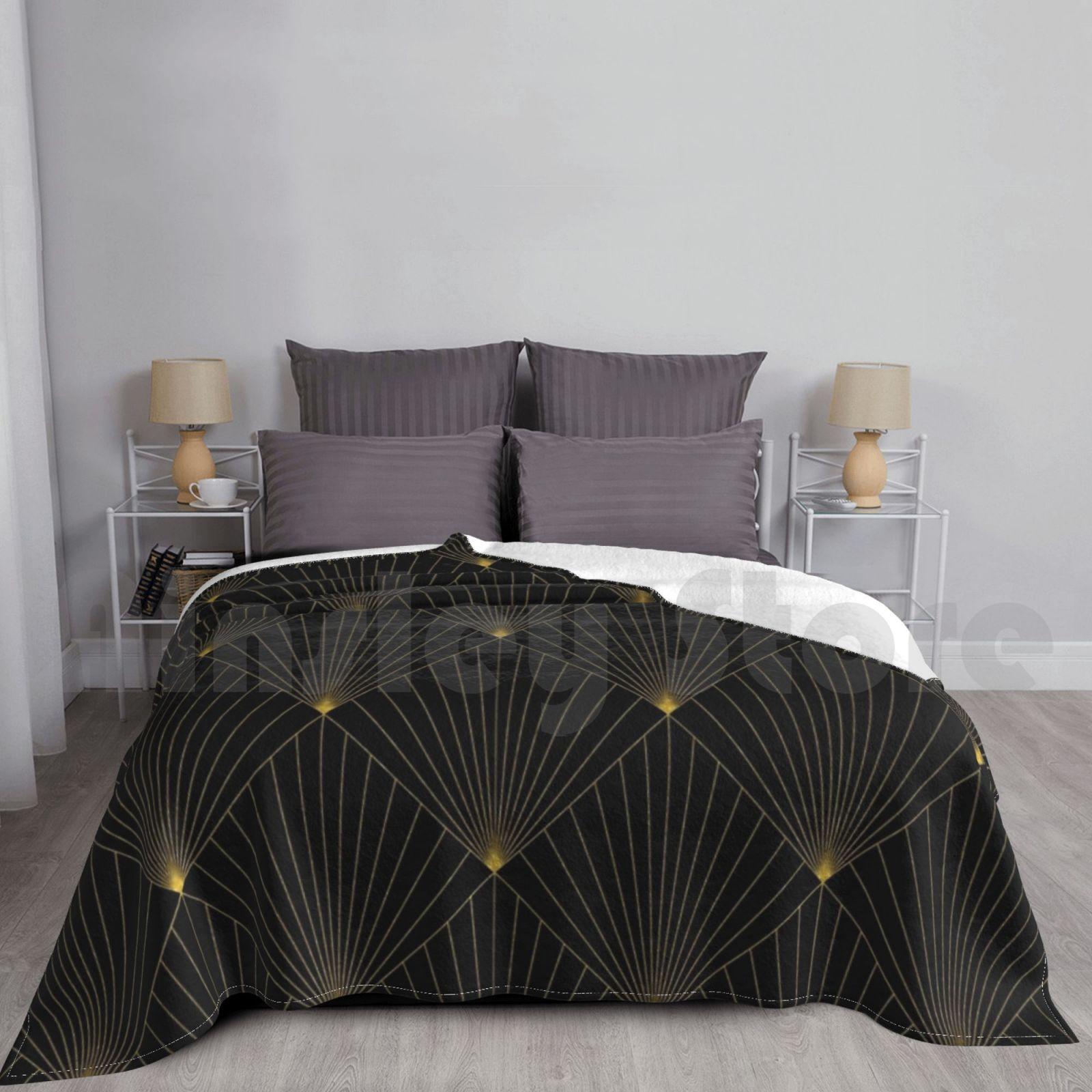 Art Deco Black Gold Glamour Pattern Blanket Fashion Custom 127 Art Black Gold Black And Gold Glamour Pattern Size: 75*100cm, Weight: 230 GSM
