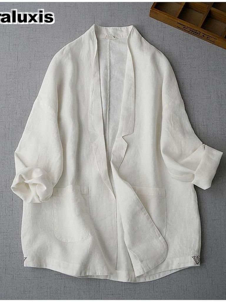 Oversized Women's Fashion Casual Blazer Jacket Pure Desire Cotton Linen Outerwear Long Sleeve Top for Women