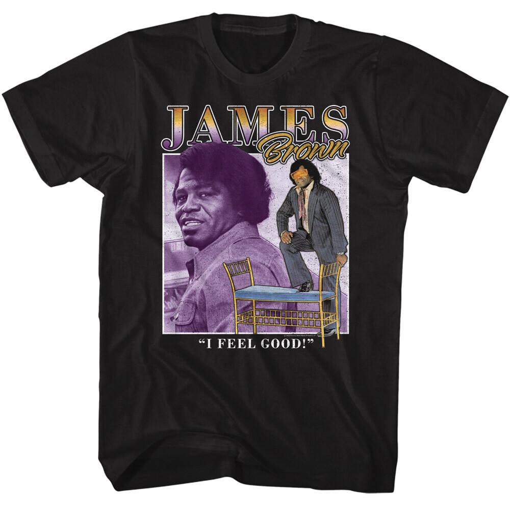 James Brown Men039;s T Shirt Godfather of Soul Music I Feel Good Song Black Cotton Unisex T-Shirt L