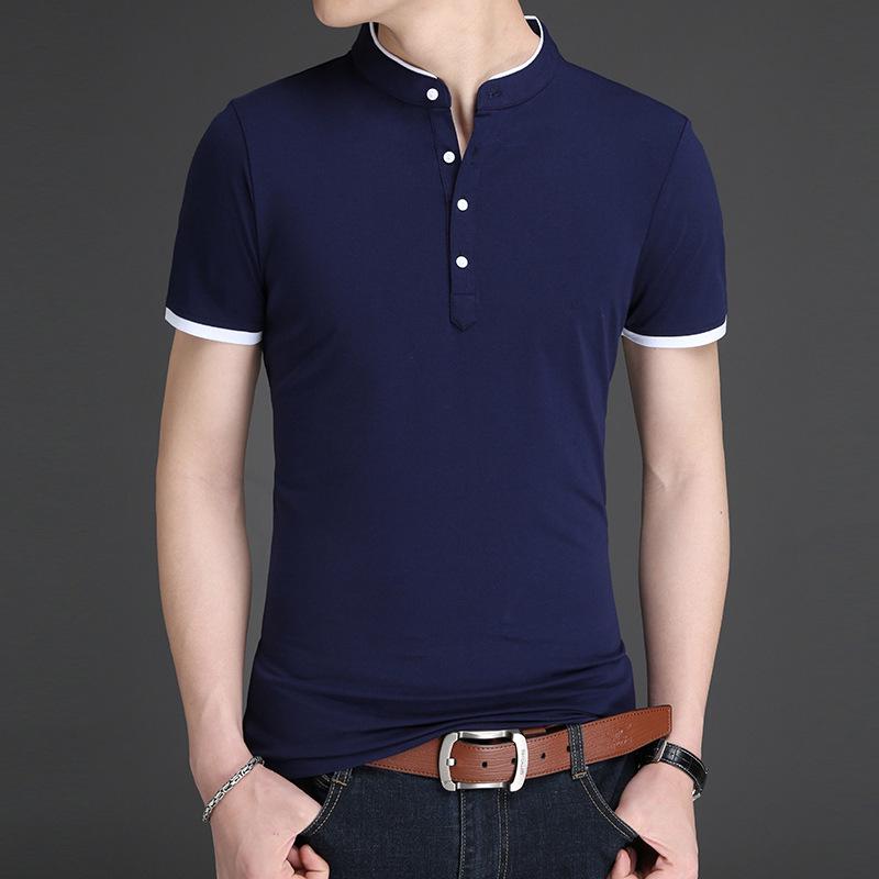 Sommer Koreanischer Stil Einfarbig Stehkragen Herren Kurzarm Poloshirt