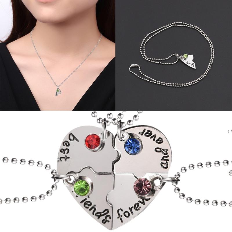 4 Pcs Best Friend Forever Splicing Necklaces Children's Cartoon Necklace Rhinestones Broken Heart Pendant Necklaces