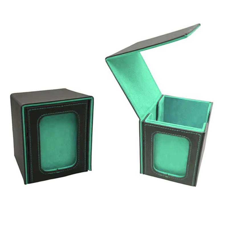 Non-Toxic Card Deck Box With Display Window Trading Card Storage Box Can Hold 120 + Single Sleeved Cards Magnetic Pu Leather Box