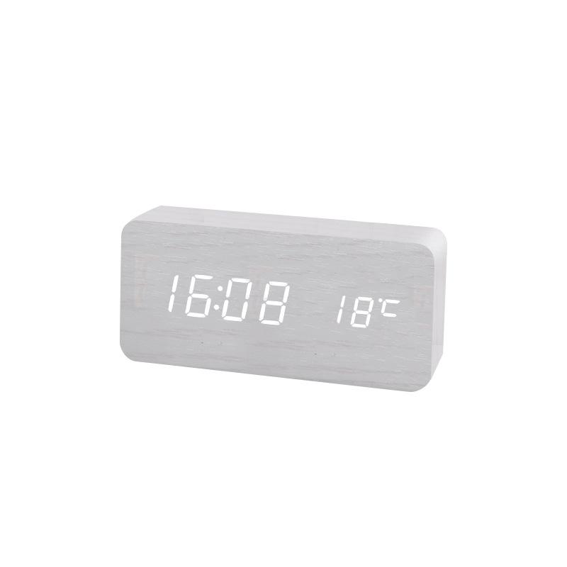 Wooden Clock Thermometer Electronic Clock Creative Wooden Student Alarm Clock Triangle Digital Clock