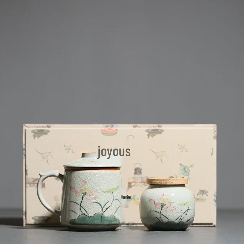 Hand-Painted Ceramic Lotus Tea Set Gift Box