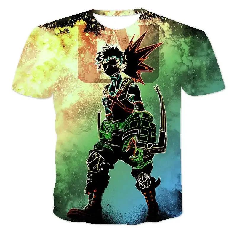 3D My Hero Academia Anime Character Graphic Printed Casual Short Sleeved Men's T-shirts - Medium Stretch Polyester Fabric Summer Relaxed Fit Clothing