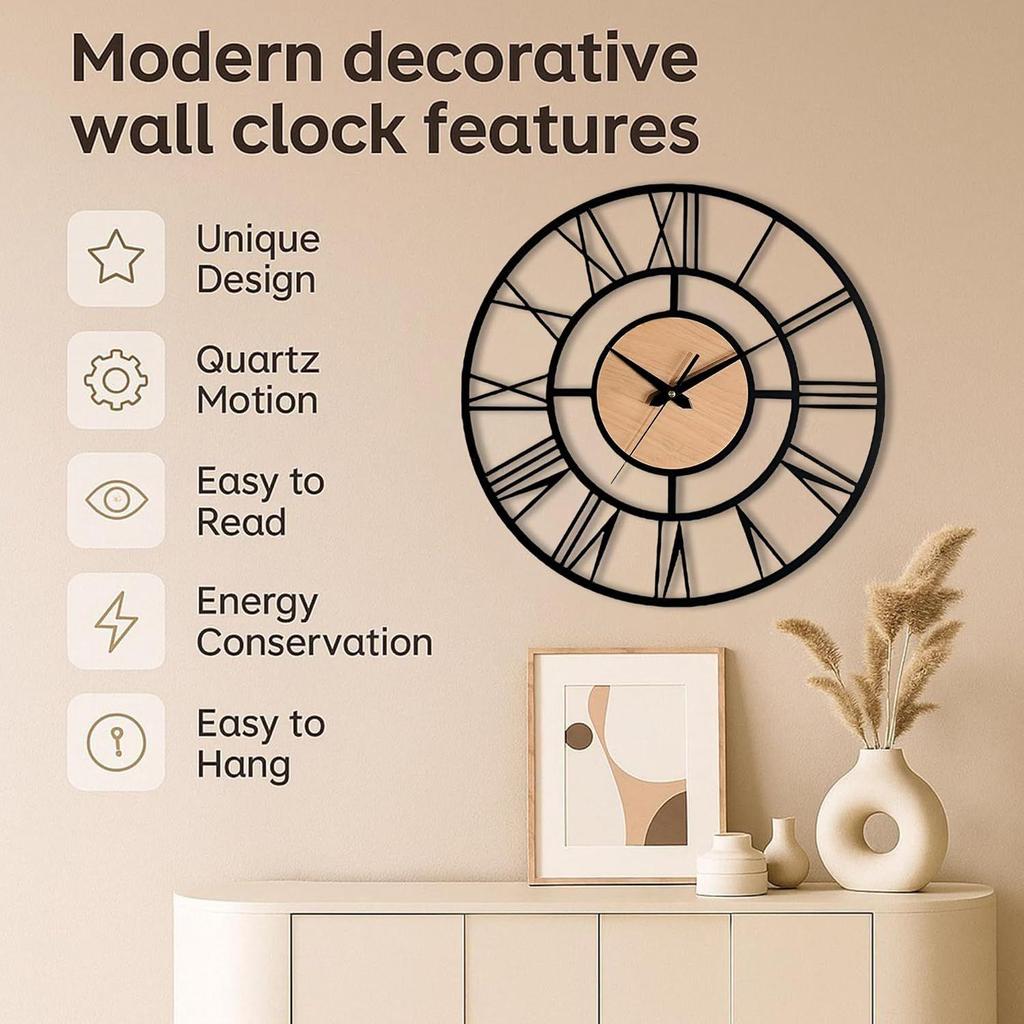 40 Cm / Modern Metal Wall Clock for Living Room | Antique Silent Wall Watch for Bedroom, Drawing Room, Office, Kitchen, House and Hall