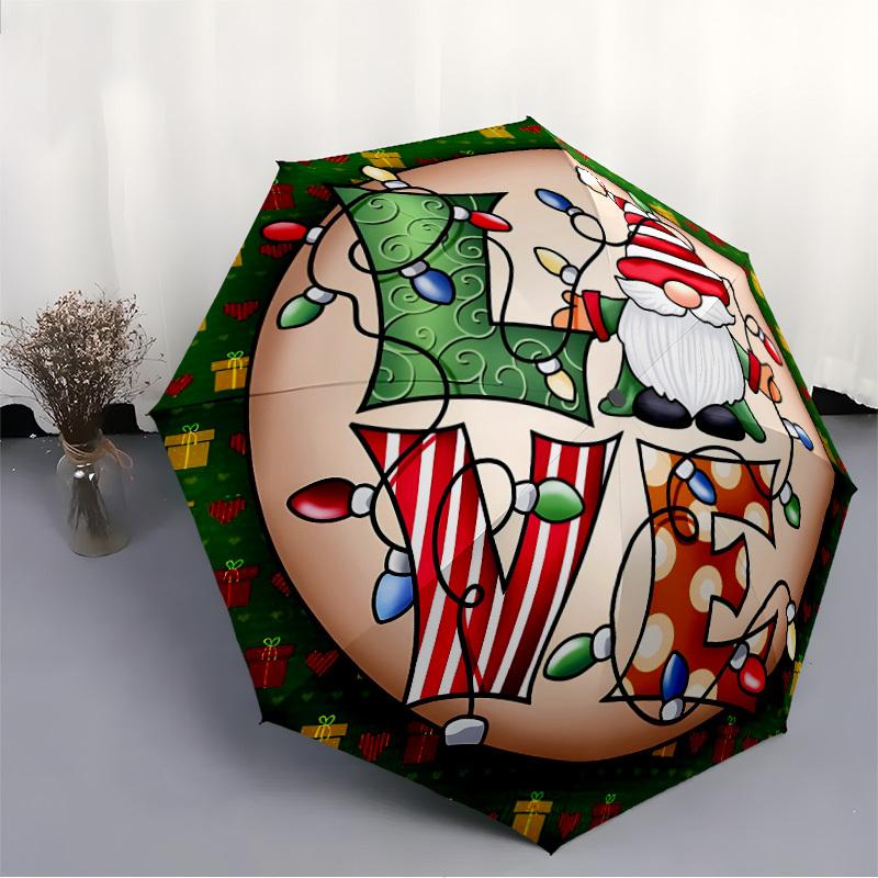 1pc Christmas Pattern Automatic Opening/Closing Folding Umbrella with 59 Ribs, Plastic Handle, Windproof Portable Sunshade Umbrella y250726099