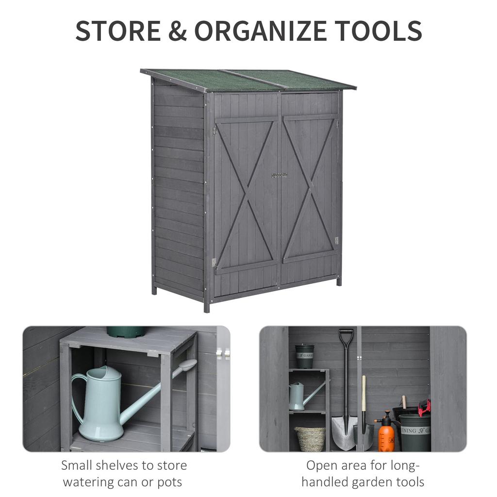 139 X 75 Fir Wood Garden Shed, with Asphalt Roof - Grey