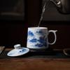 Jingdezhen Blue & White Hand-Painted Ceramic Teacup with Lid