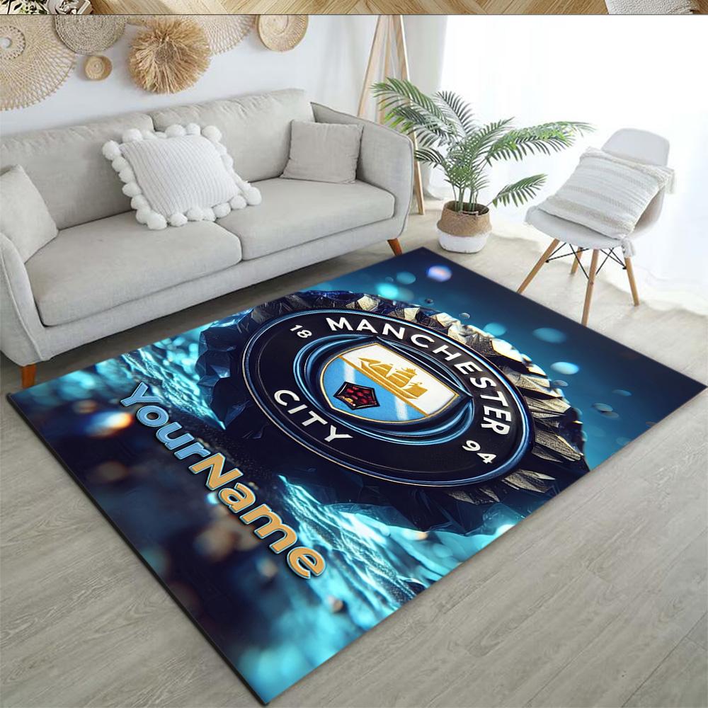 Manchester City Customize Text Area Rug Suitable for Dining Room Game Room Hallway Outdoor Antislip Carpet Anime Office Decor