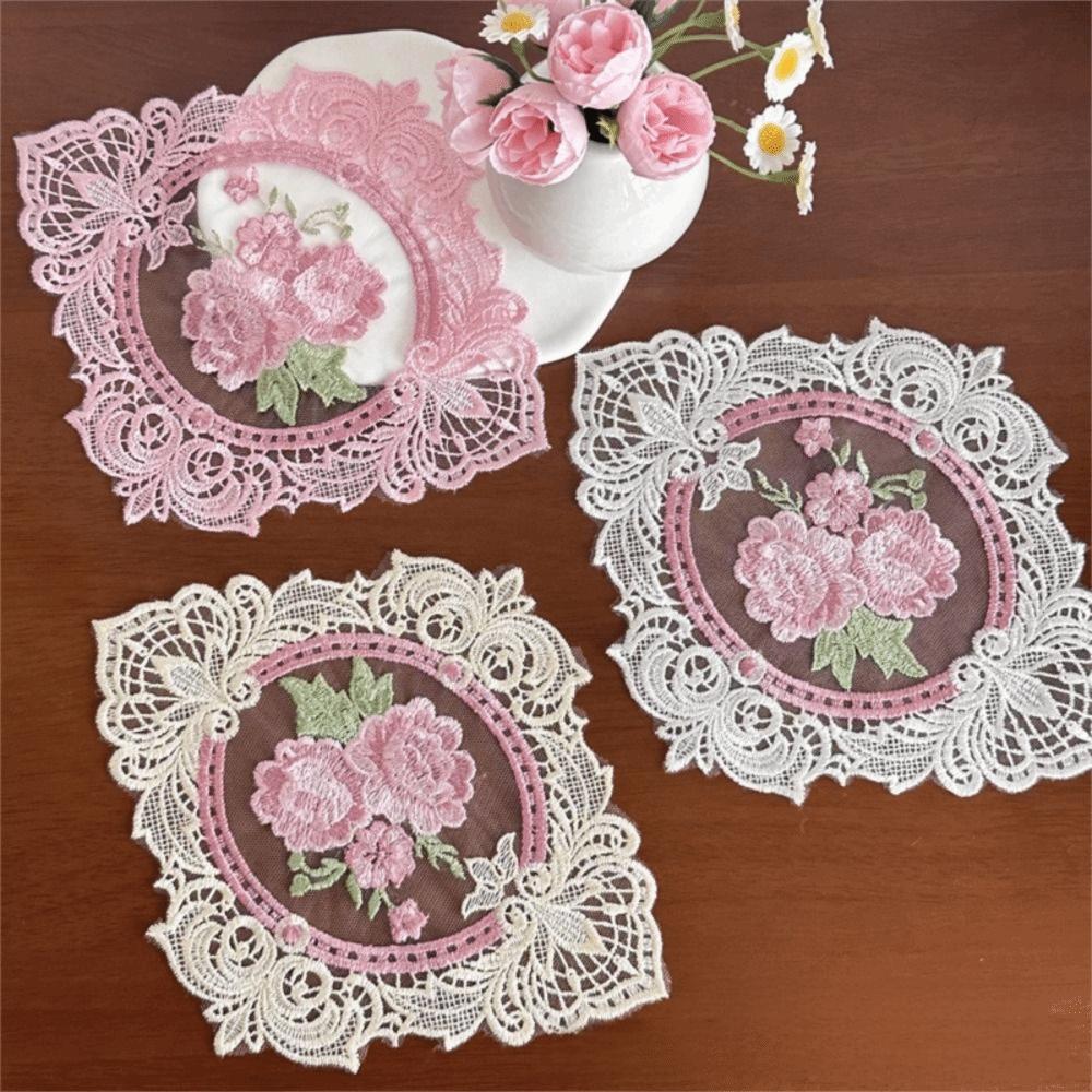 Anti-scald Lace Embroidered Coaster Oval Coffee Drink Pad Insulation Dining Mat  for Home Decor