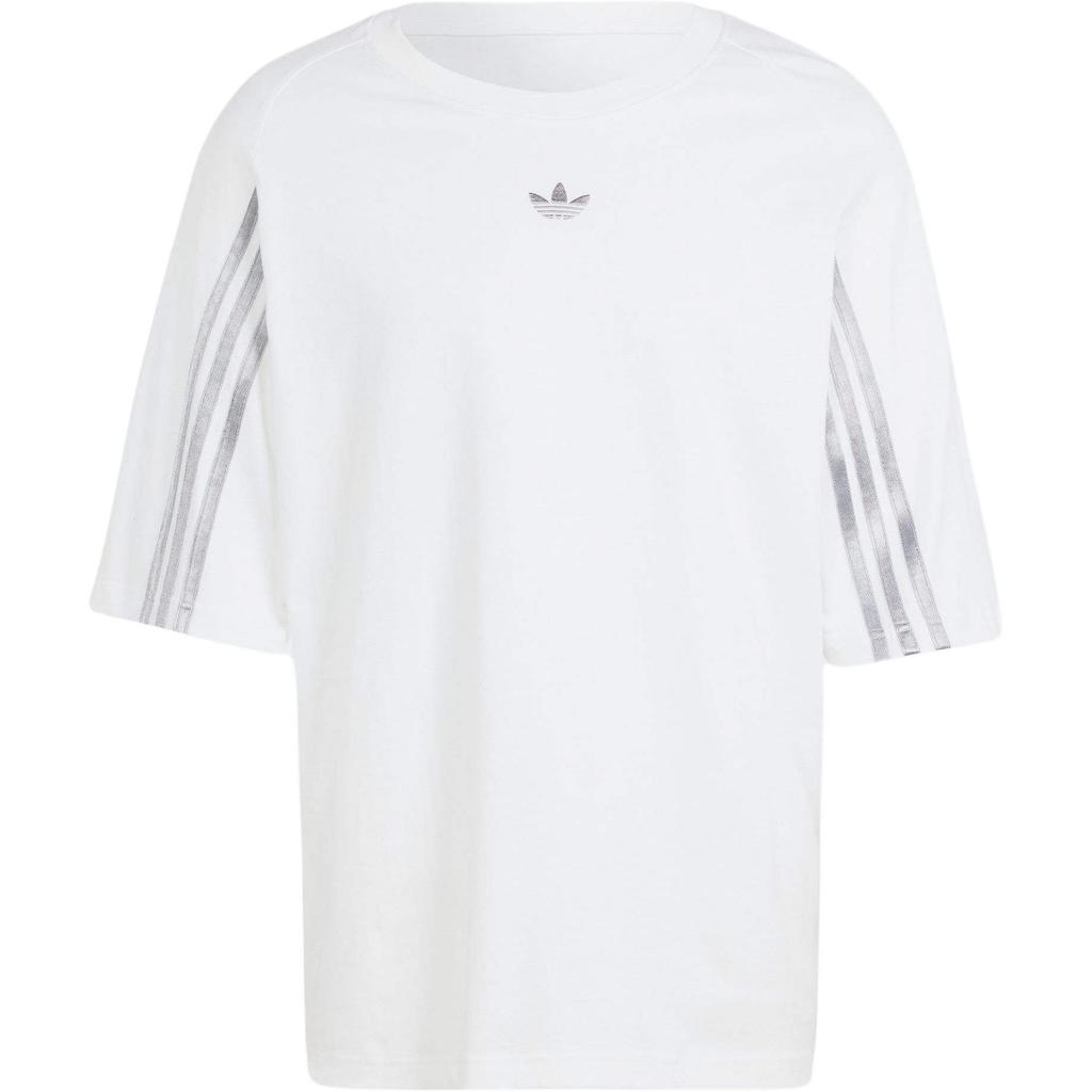 Adidas Originals Three Stripe Color Block Loose Fit Crew Neck Short Sleeve T-Shirt Men Tops White IT7446