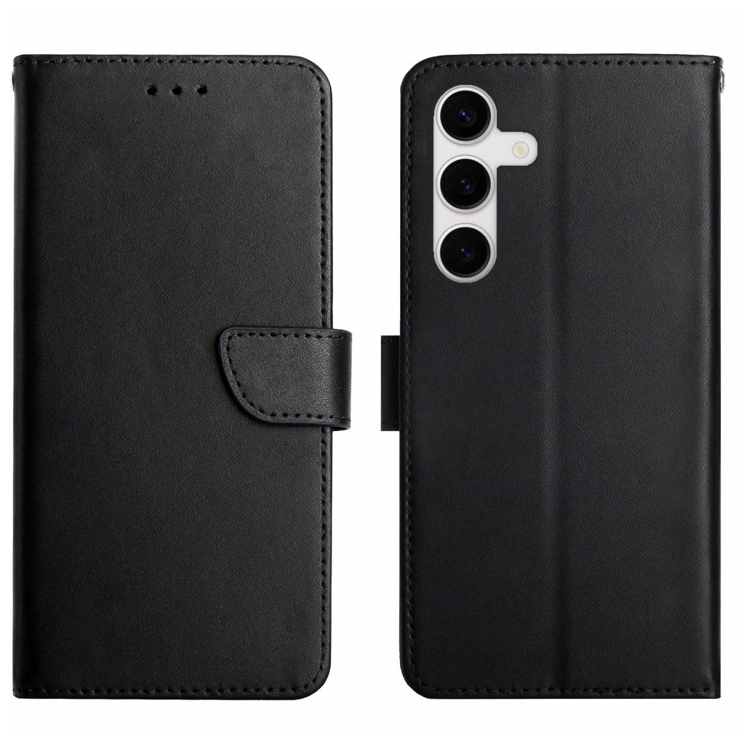

For Samsung Galaxy S25 FE Case Genuine Cow Leather Phone Cover Nappa Texture Black