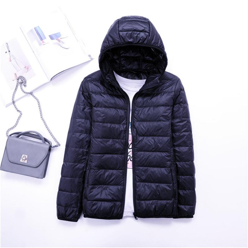 Women's autumn and winter lightweight down jacket with hood, thin and oversized coat