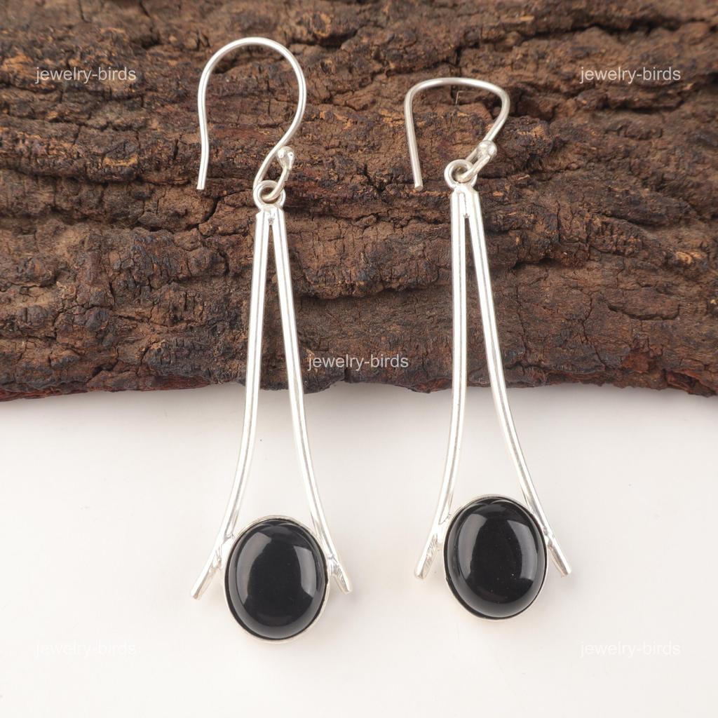 Oval Black Tourmaline Gemstone Sterling Silver Daughter Gift New Dangle Earrings EE-136-29