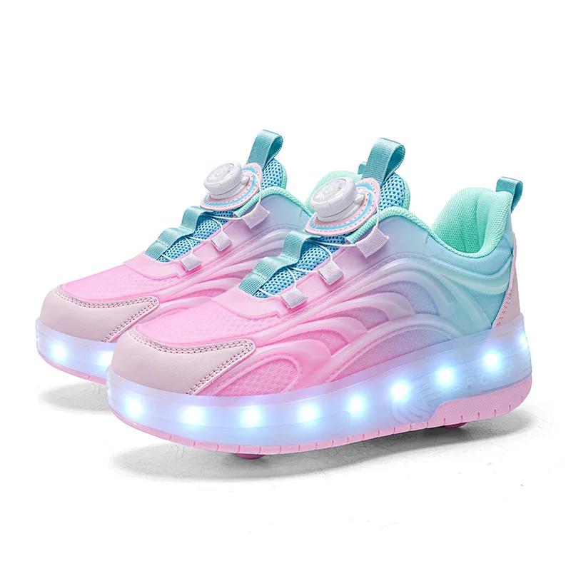 PONERAIT Two Wheels Children's Led Light Roller Skate Shoes Boys Girls Glowing Sports Luminous Sneakers Skateboard USB Charging