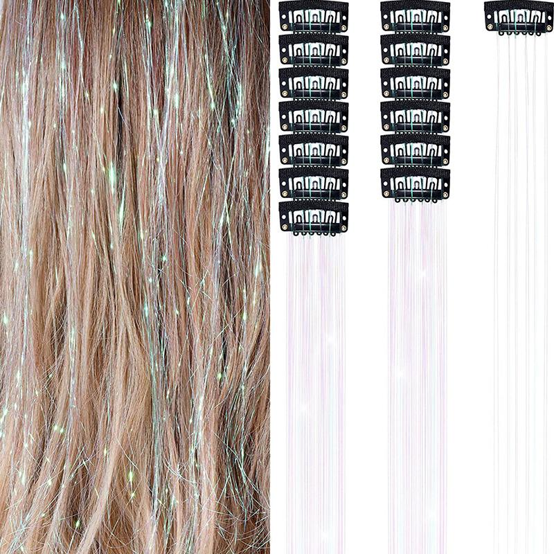 

6Pcs/Set Shiny Tinsel Hair False Hair Piece Hair Extensions Clip Bb Clip Hair Styling Tools Women Party Headdress Accessories срібний