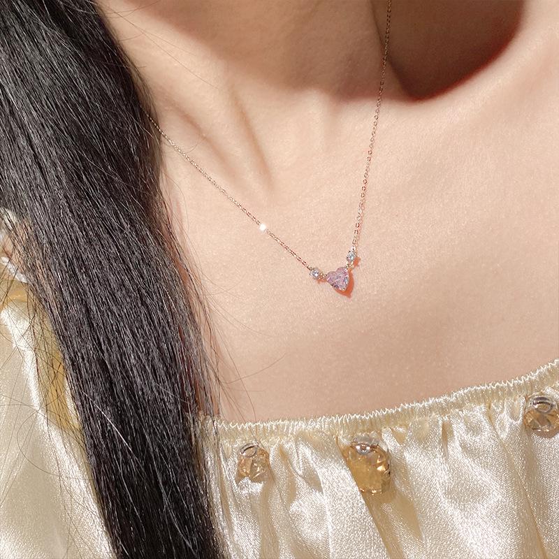 S925 Sterling Silver Heart Necklace with 5A Zirconia, Clear Sky Collection, Women's Clavicle Chain