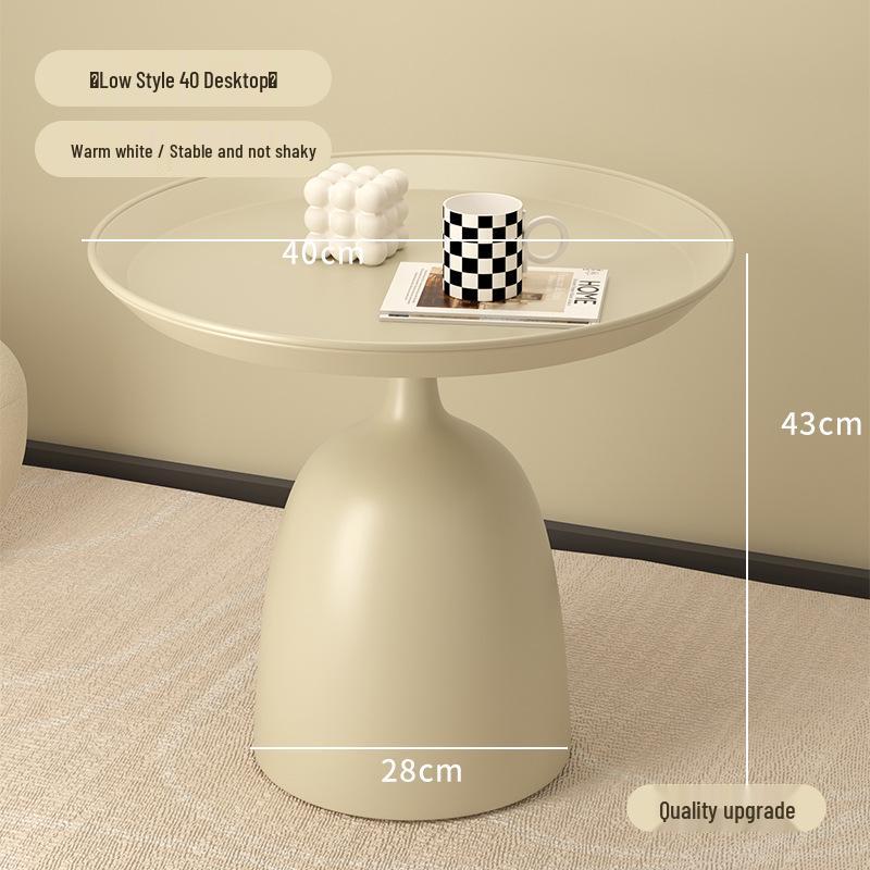 Modern Minimalist Round Side Table - Small Coffee/Sofa Table with Wrought Iron Storage Cabinet