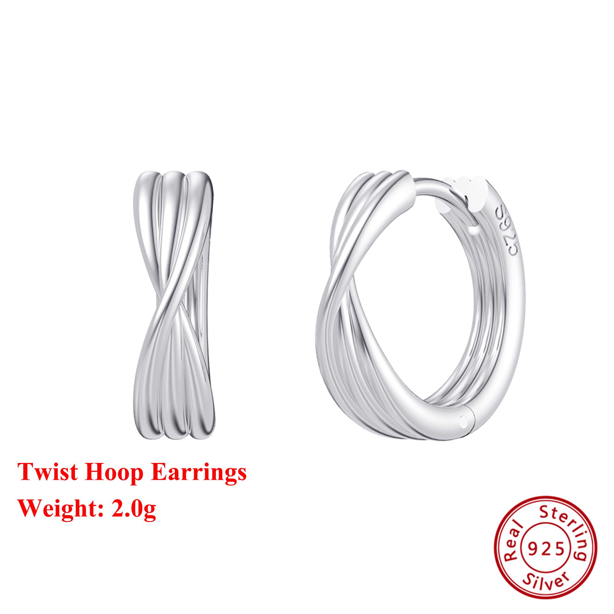 

Effie Queen Genuine 925 Sterling Silver 14k Gold Twist Hoop Earrings Simple Jewelry for Women Banquet Party Birthday Gift SE384 серебряный