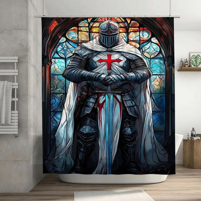 

Medieval Knight With Stained Glass Shower Curtain - Unique Armor Design For Modern Bathroom Dcor, Waterproof & Easy Care W60H190(CM)-1 Pcs