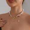Modern Eight Point Star Necklace Short Length Neckchain For Women Edgy Street Style Jewelry With Faux Pearls Accent