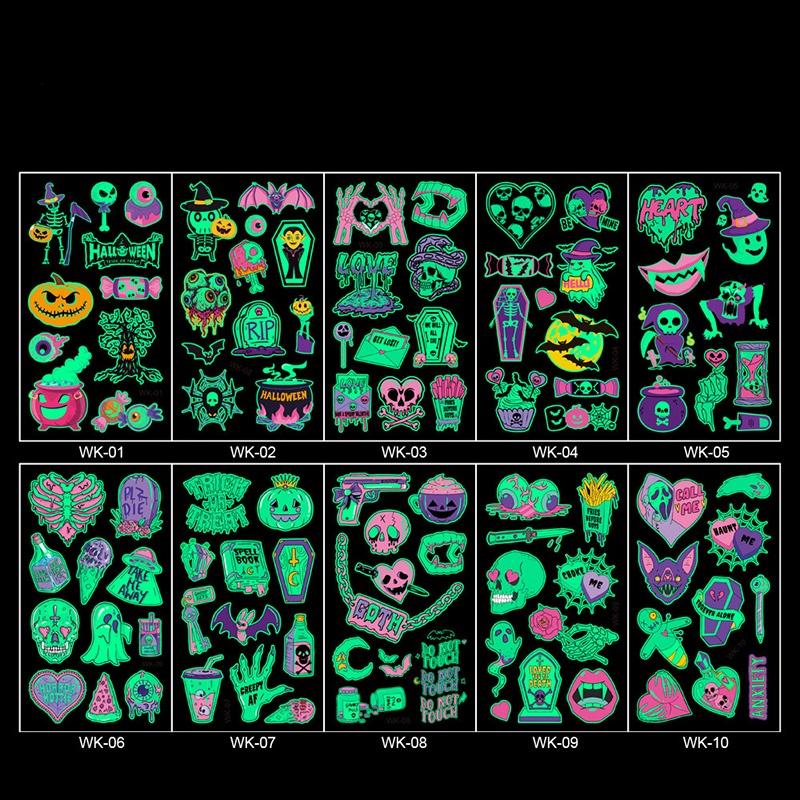 Halloween Stickers Tattoo Children Cartoon Night Glow Kid Party Prop Makeup
