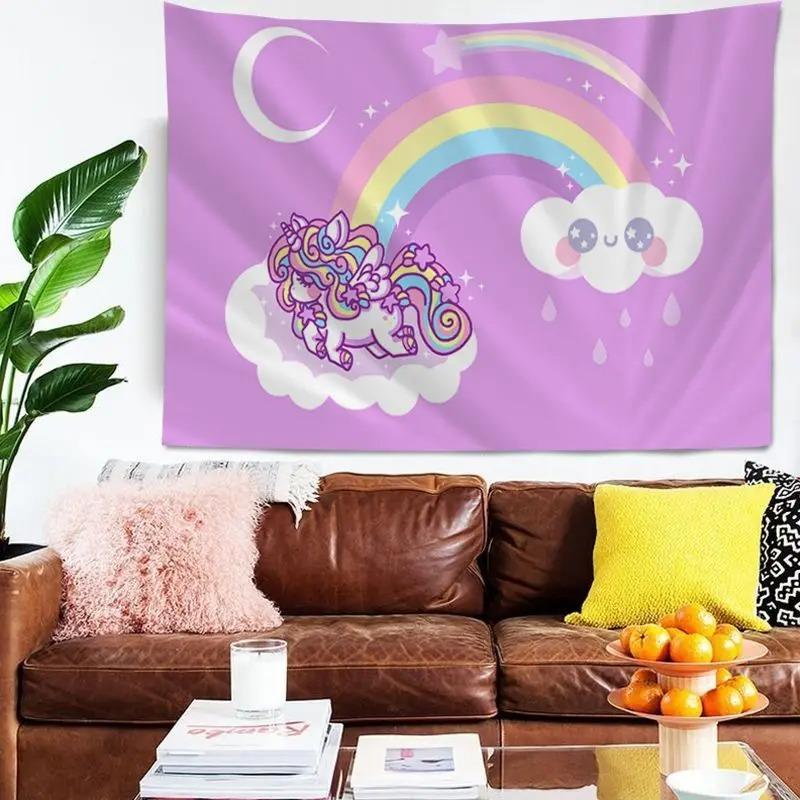 

Гобелен для гостиной в офисе Гобелен с изображением единорога в виде мультфильма Гобелен для украшения стен дома 100x75cm