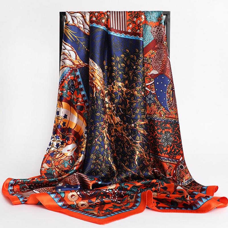 90X90CM Square Women Scarves Silk Office Ladies Hair Neck Bandanna Headband Foulard Headcloth Muslim Headscarf Female Muffler