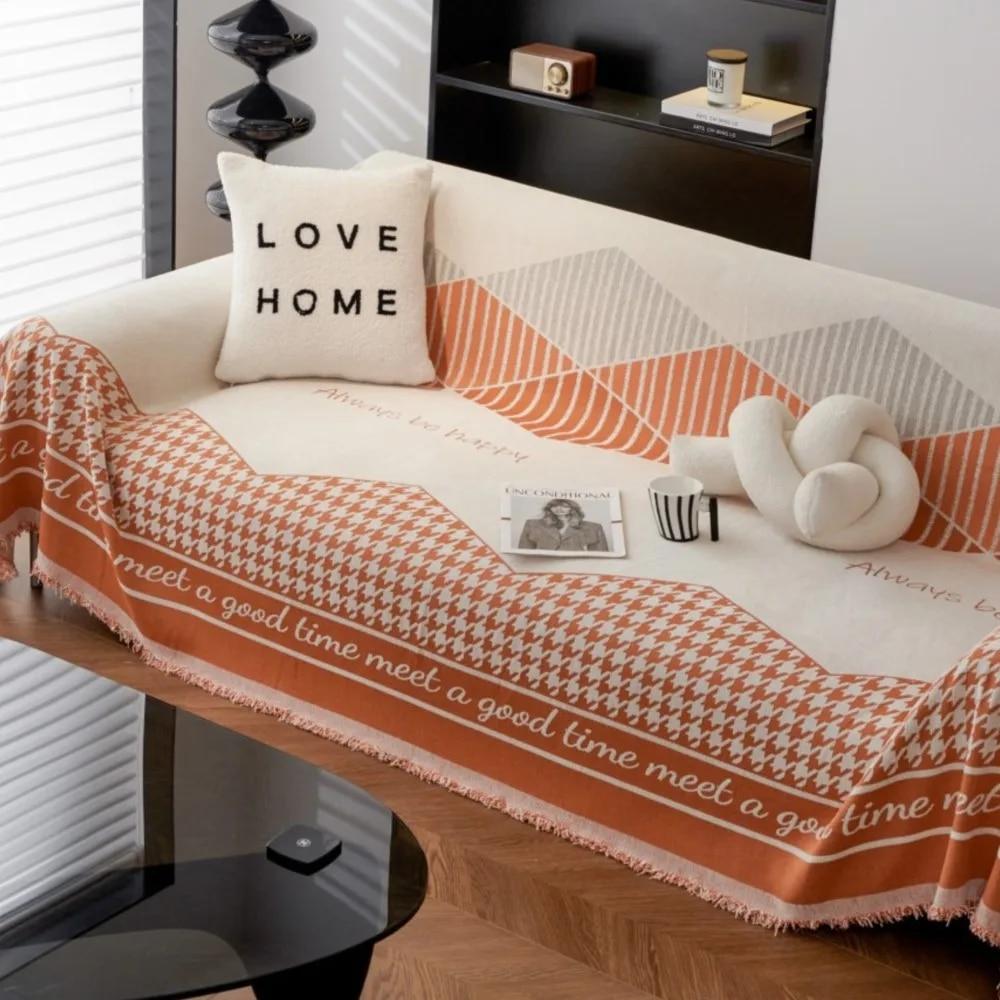 Housses De Canapé Sofa Cover Towel Vintage Houndstooth Cloth Sofa Four Seasons General Sofa Cushion Full Cover Towel Blanket