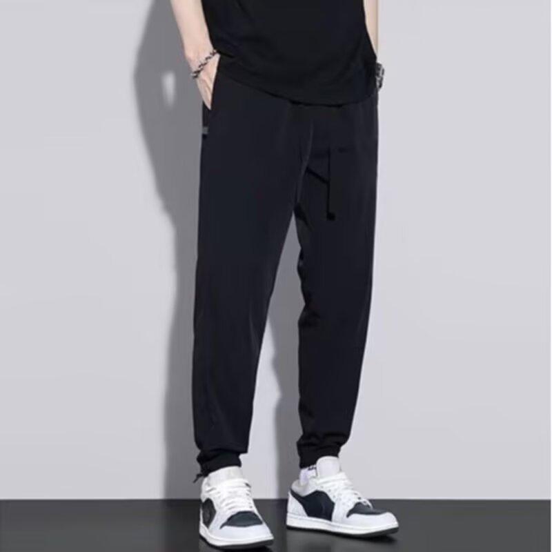 

Men s summer thin loose leggings trendy Harlan pants Tencel trendy casual nine-point pants M чёрный