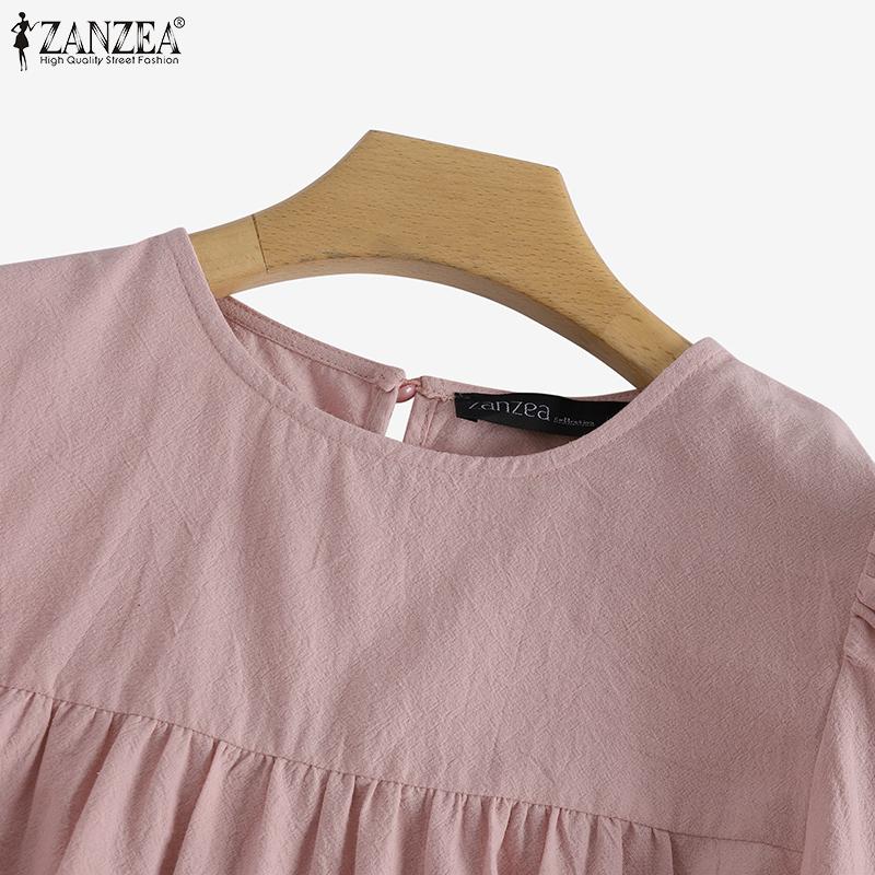 ZANZEA Women Blouse Casual O-neck Long Sleeve Cotton T-shirt