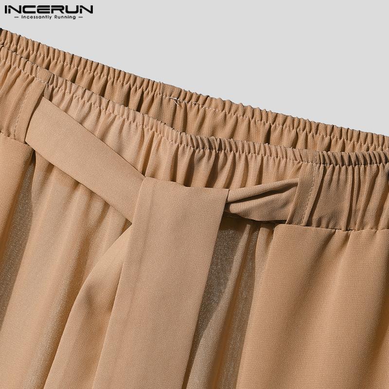 INCERUN 2PCS Sets Mens See Through Long Sleeve Open Front Tops Harem Pants Beach Home Outfits