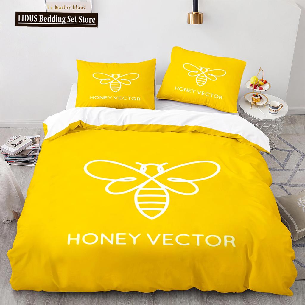 Bienen Bettbezug Set King Queen Größe Gelb Weiß Schwarz Cartoon Wütende Biene 3D Gedruckt Für Kinder Junge Mädchen Teenager Polyester Bettwäsche Set