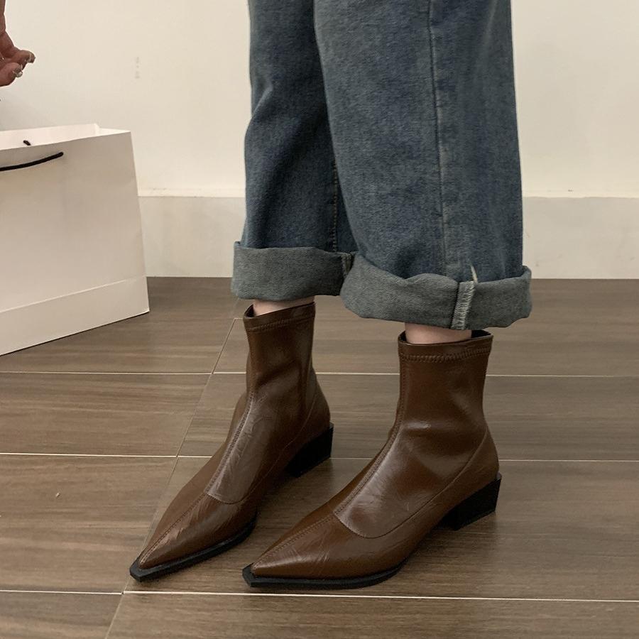 Autumn Women's Ankle Boots Shoes Fashion Pointed Toe Ladies Short Boot Square Low Heel Casual Winter Womens Footwear 2025 New