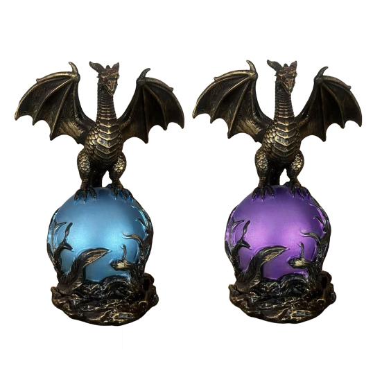 Dragon Statue with Ball, Dark Style Dragon Figurine, USB Powered Desktop Dragon Lamp Ornaments, Fantasy Gift for Men & Dragon Lovers