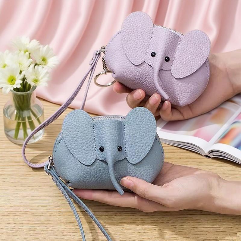 PU-Leder Baby Elefant Münzbörse Damen Tasche Anhänger Kreativer Kartenhalter Aufbewahrung Lippenstift Umschlag Reißverschluss Geldbörse