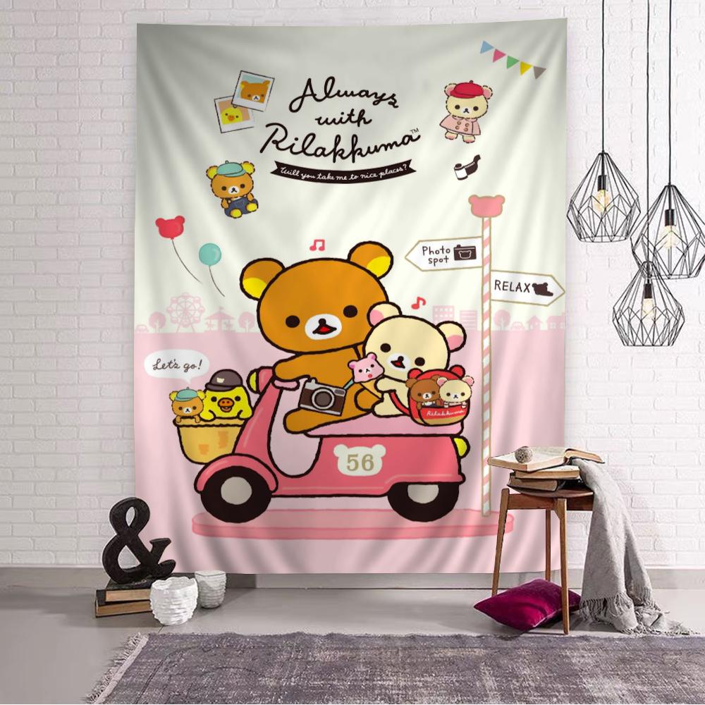 Cute Rilakkuma Bear Printed Large Wall Tapestry Hanging Tarot Hippie Wall Rugs Dorm Home Decor